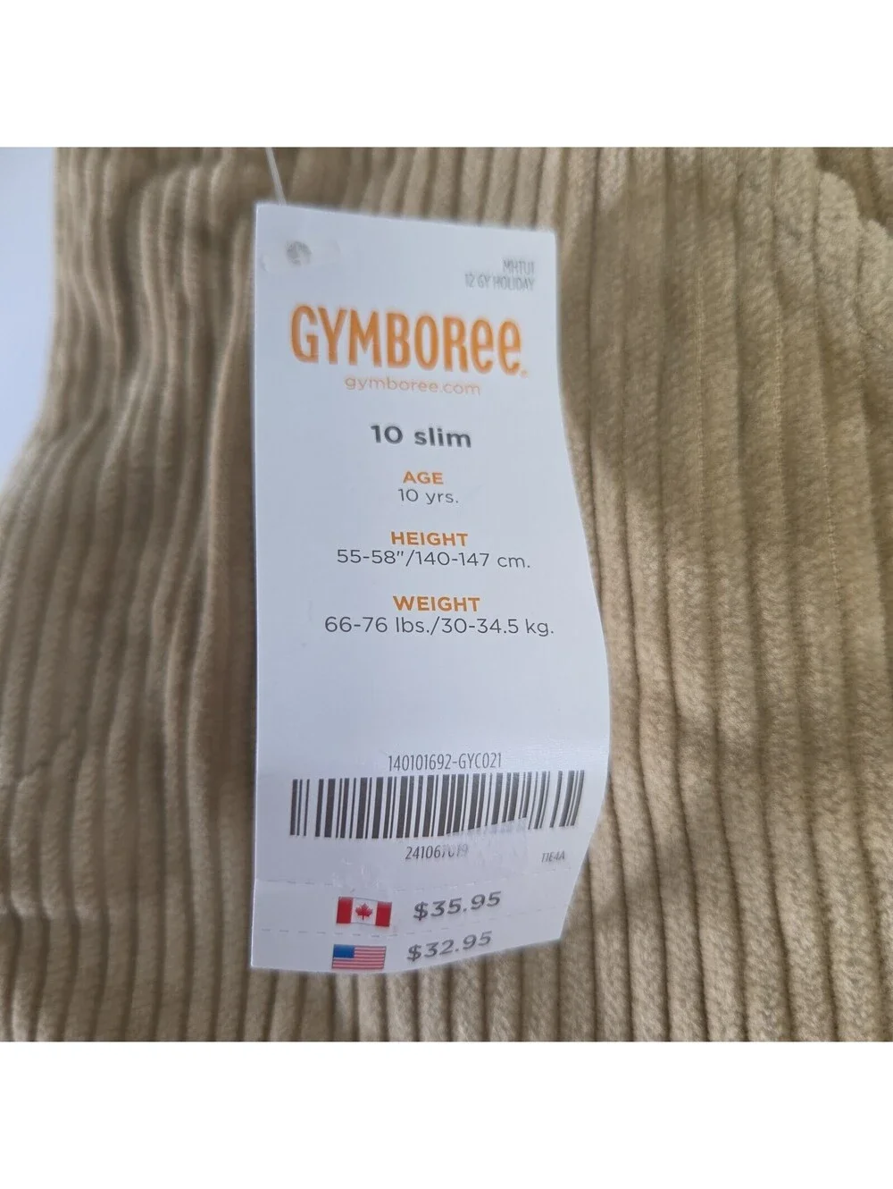 Gymboree Corduroy Pants Khaki Boy's 10 Slim With Adjustable Waist Holiday Soft